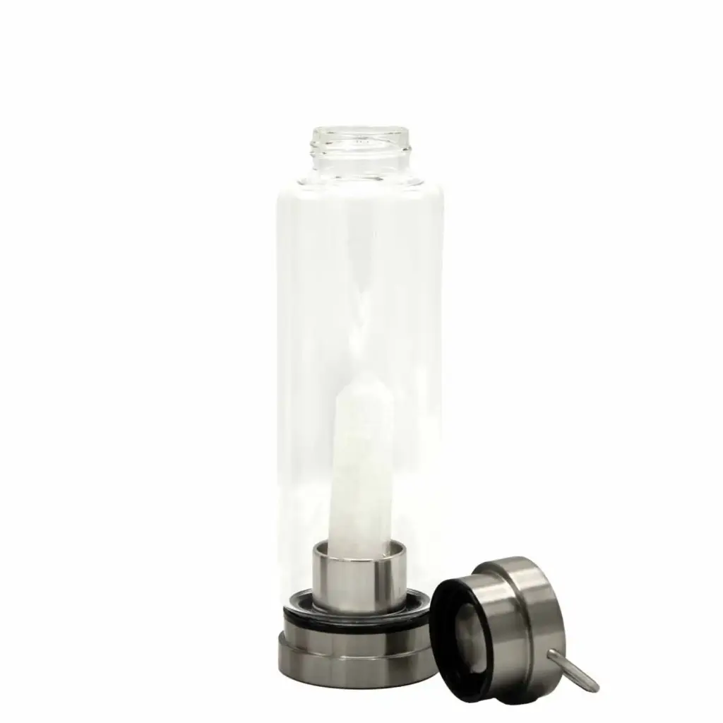 Crystal Infused Glass Water Bottle – Cleansing Clear Quartz – Obelisk | www.artisangoods.co.uk