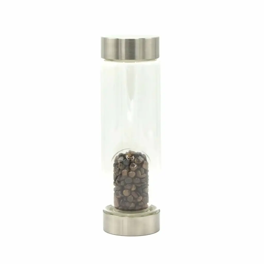 Crystal Infused Glass Water Bottle – Determined Tiger’s Eye – Chips | www.artisangoods.co.uk