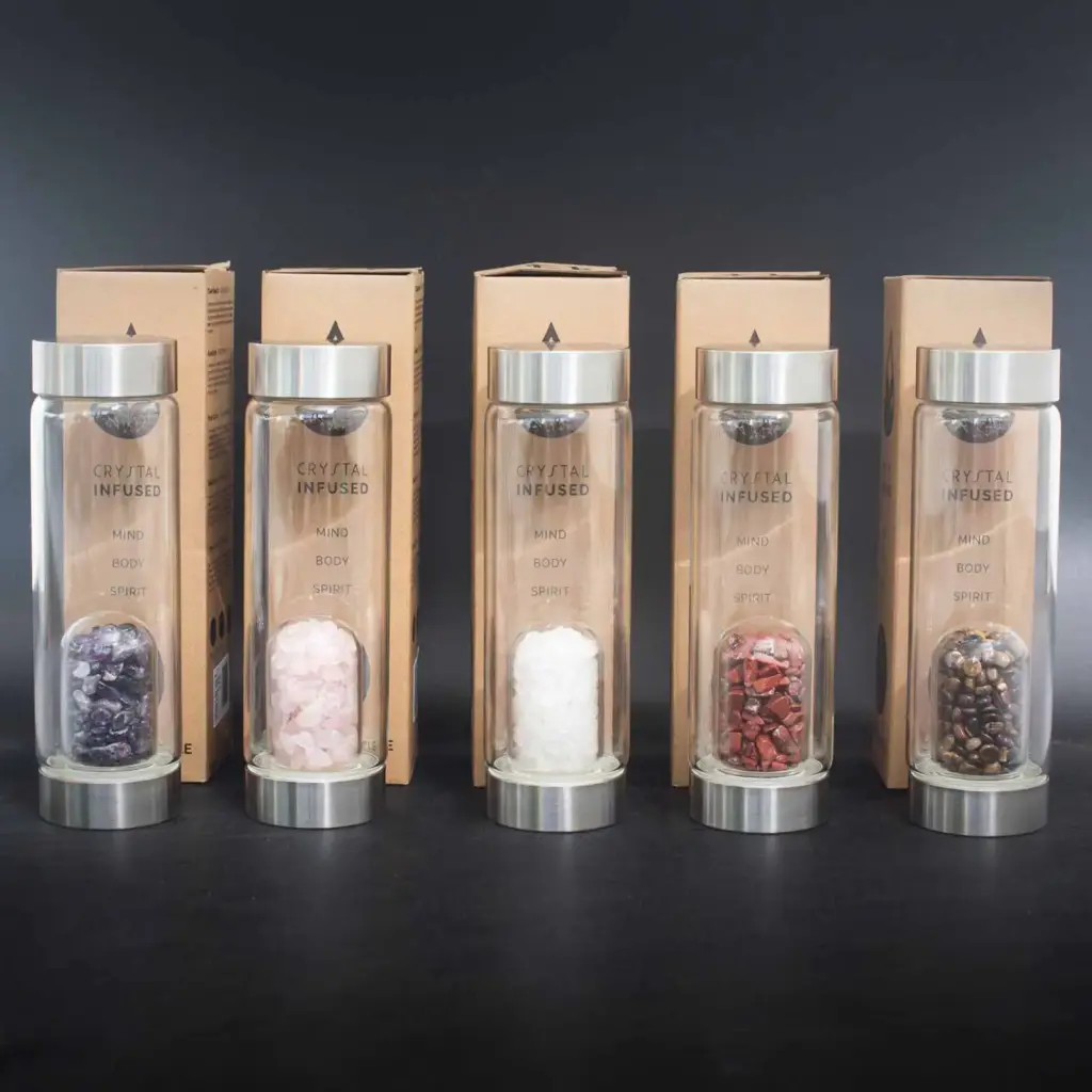 Crystal Infused Glass Water Bottle – Determined Tiger’s Eye – Chips | www.artisangoods.co.uk 5