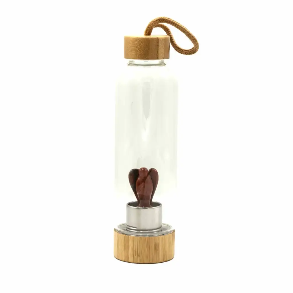 Crystal Infused Glass Water Bottle – Invigorating Red Jasper – Angel | www.artisangoods.co.uk