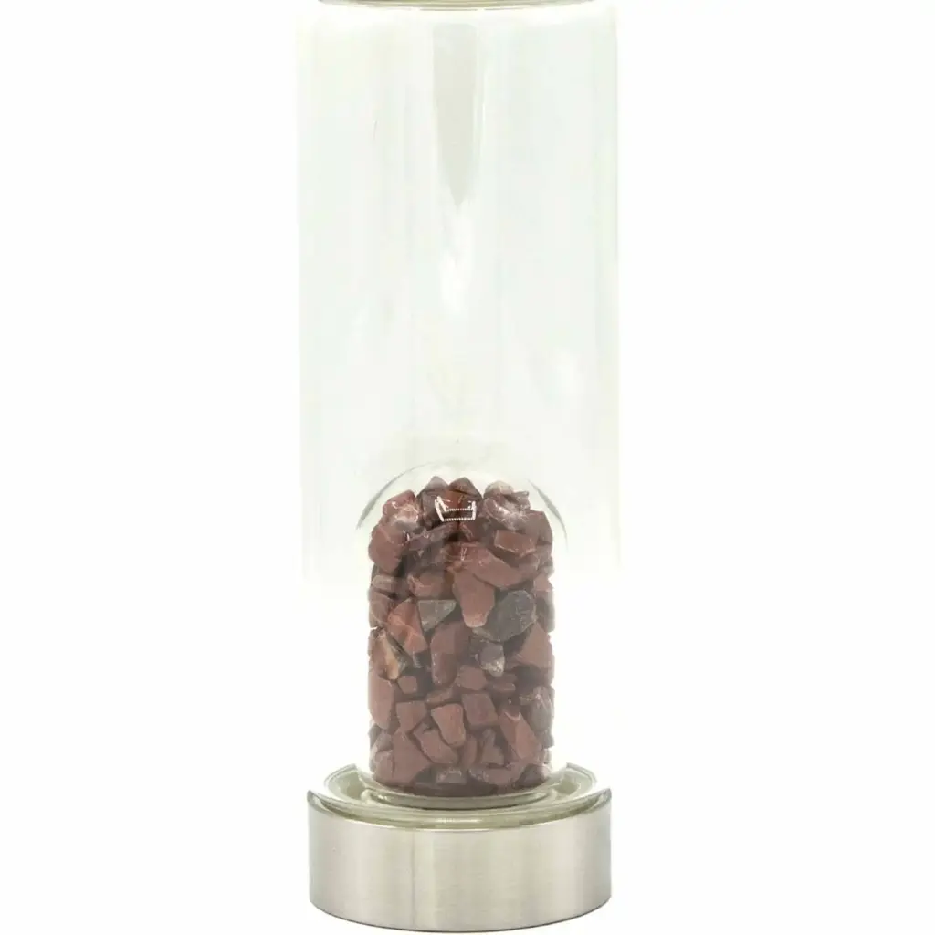 Crystal Infused Glass Water Bottle – Invigorating Red Jasper – Chips | www.artisangoods.co.uk 2