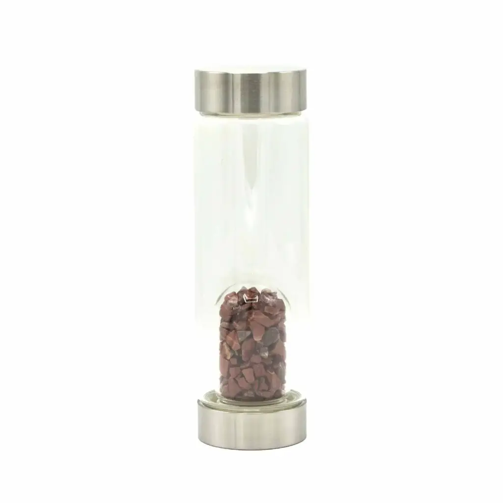 Crystal Infused Glass Water Bottle – Invigorating Red Jasper – Chips | www.artisangoods.co.uk