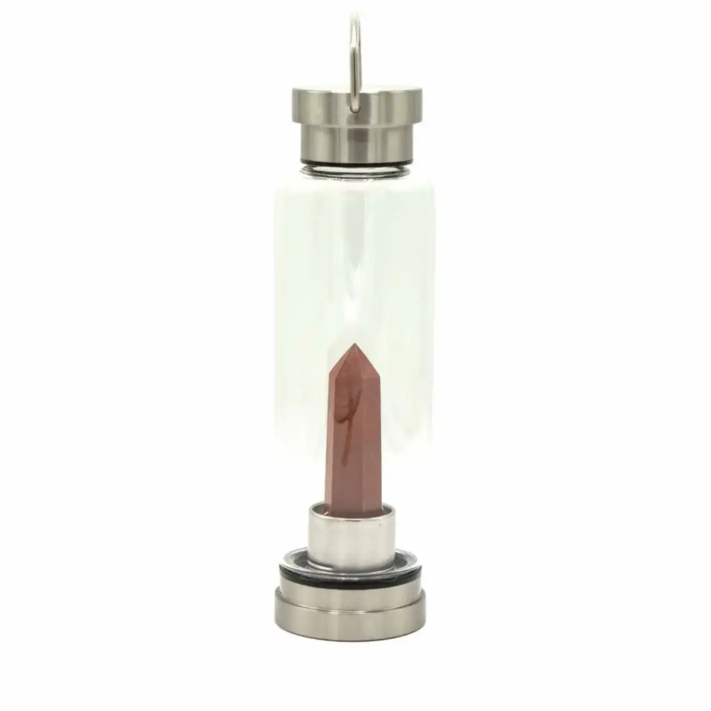 Crystal Infused Glass Water Bottle – Invigorating Red Jasper – Obelisk | www.artisangoods.co.uk