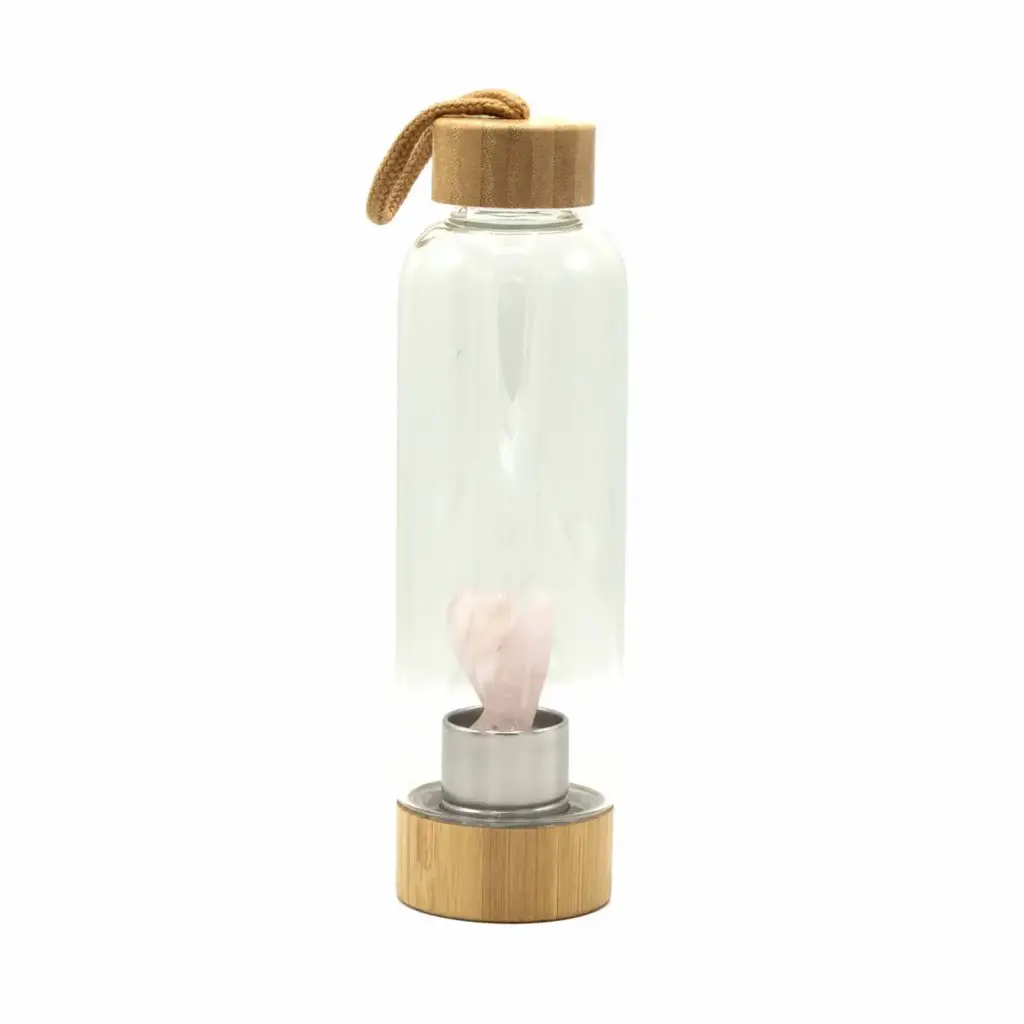 Crystal Infused Glass Water Bottle – Rejuvenating Rose Quartz – Angel | www.artisangoods.co.uk