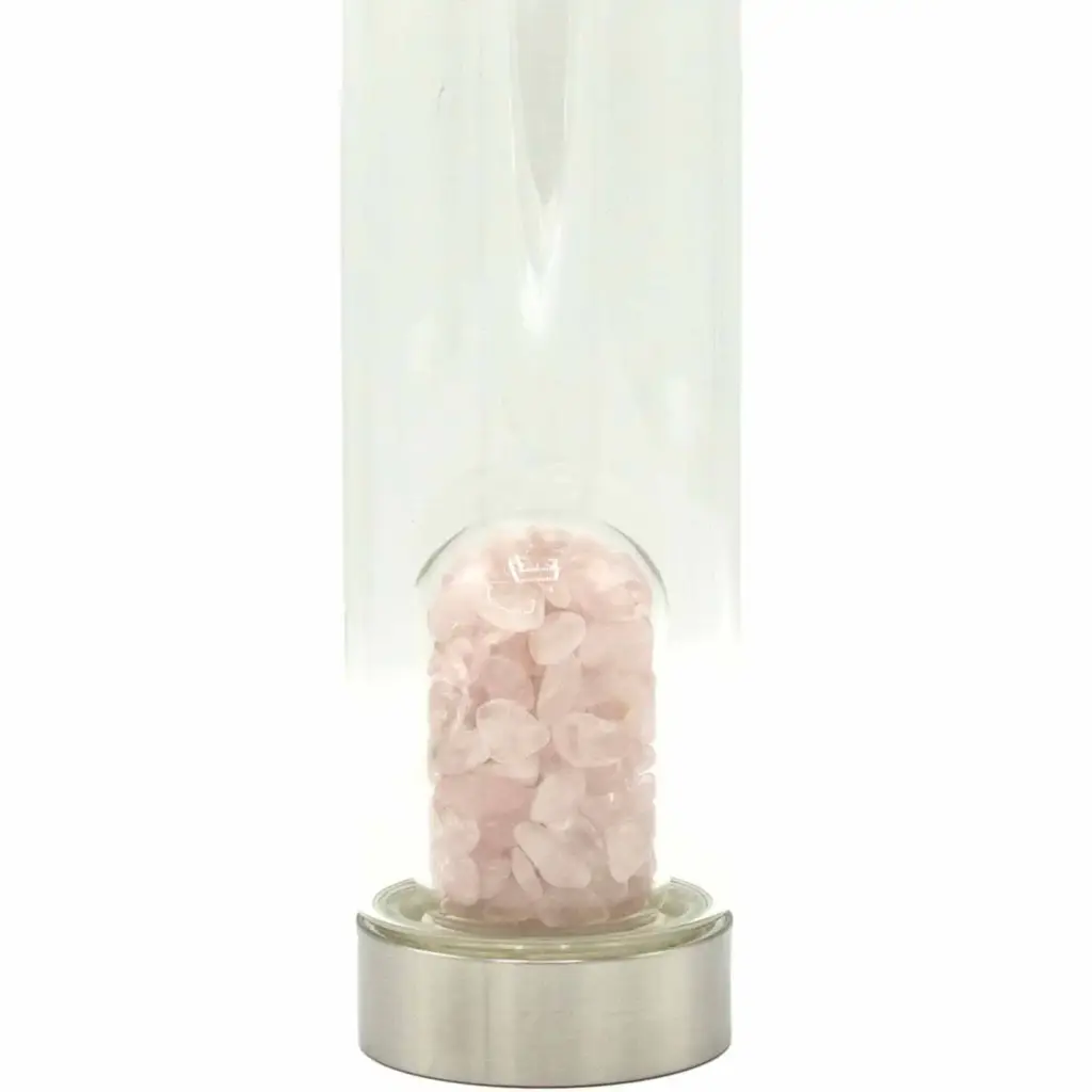 Crystal Infused Glass Water Bottle – Rejuvenating Rose Quartz – Chips | www.artisangoods.co.uk 2