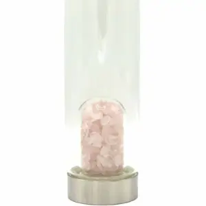 Crystal Infused Glass Water Bottle – Rejuvenating Rose Quartz – Chips | www.artisangoods.co.uk 2