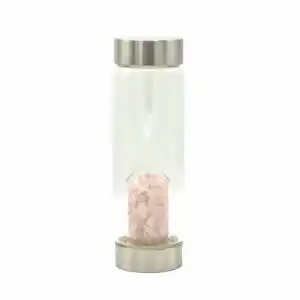 Crystal Infused Glass Water Bottle – Rejuvenating Rose Quartz – Chips | www.artisangoods.co.uk 1