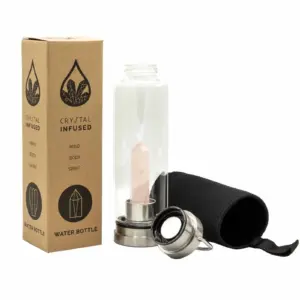 Crystal Infused Glass Water Bottle – Rejuvenating Rose Quartz – Obelisk | www.artisangoods.co.uk 3