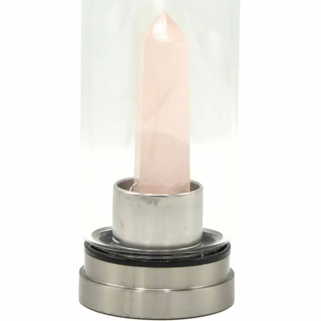Crystal Infused Glass Water Bottle – Rejuvenating Rose Quartz – Obelisk | www.artisangoods.co.uk 2