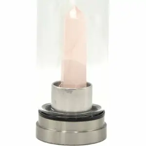 Crystal Infused Glass Water Bottle – Rejuvenating Rose Quartz – Obelisk | www.artisangoods.co.uk 2