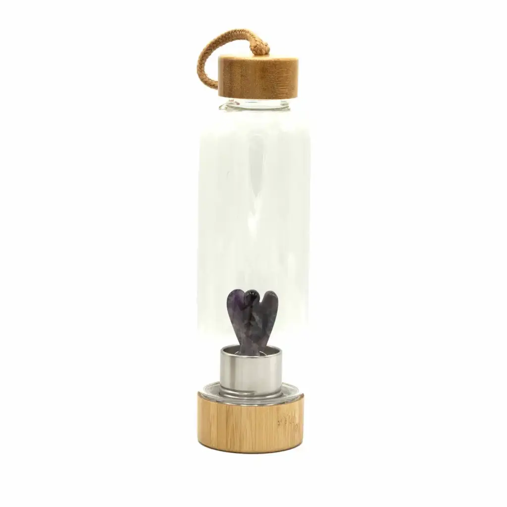 Crystal Infused Glass Water Bottle – Relaxing Amethyst – Angel | www.artisangoods.co.uk