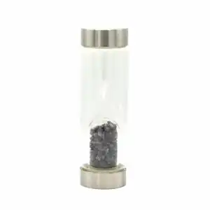 Crystal Infused Glass Water Bottle – Relaxing Amethyst – Chips | www.artisangoods.co.uk 1