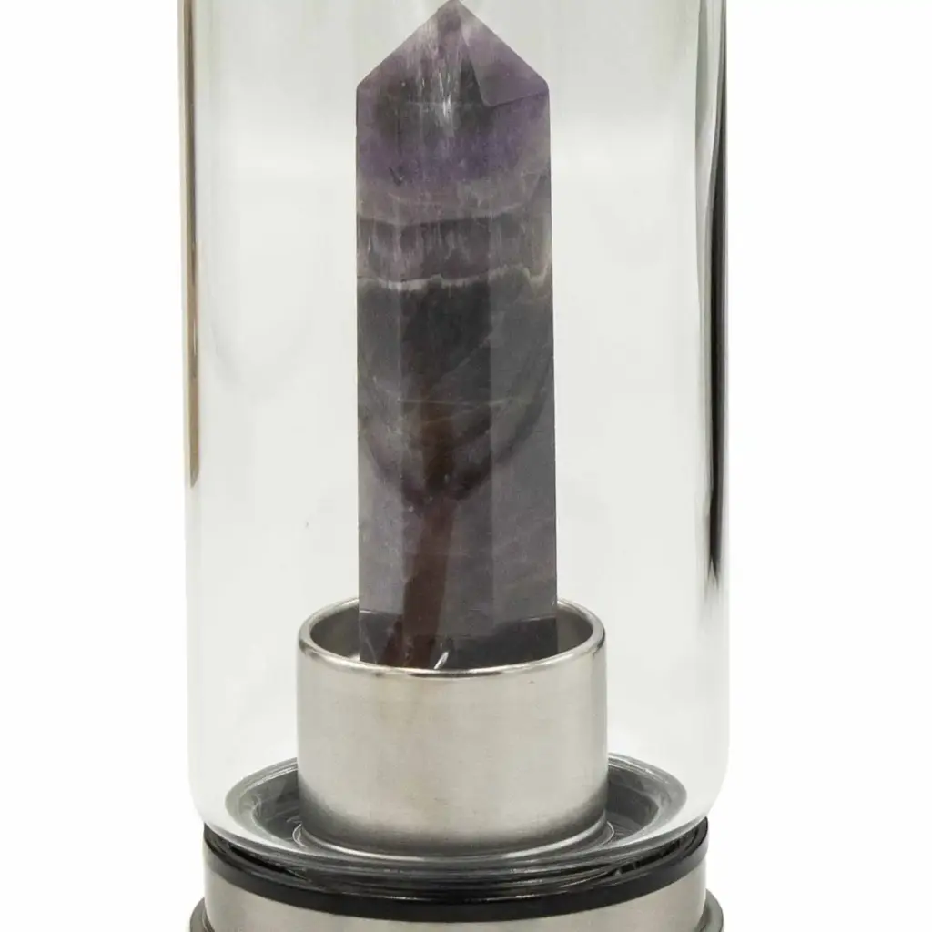 Crystal Infused Glass Water Bottle – Relaxing Amethyst – Obelisk | www.artisangoods.co.uk 2