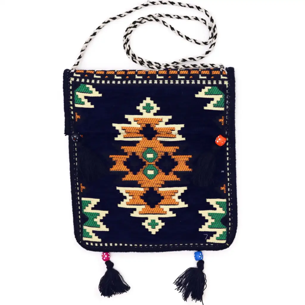 Dark Navy Kilim Messenger Festival Bag | www.artisangoods.co.uk