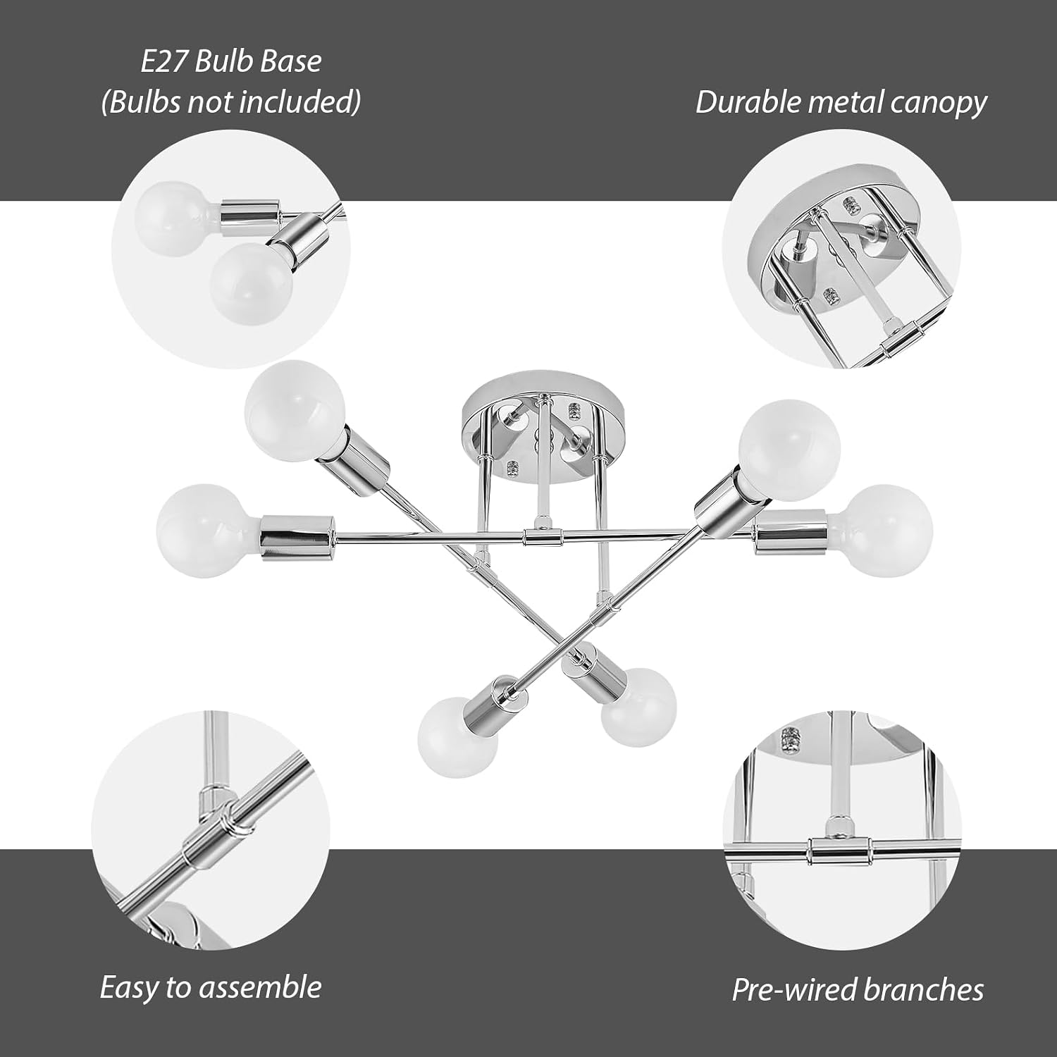 Dellemade 6-Light Silver Chandelier Ceiling Light for Home