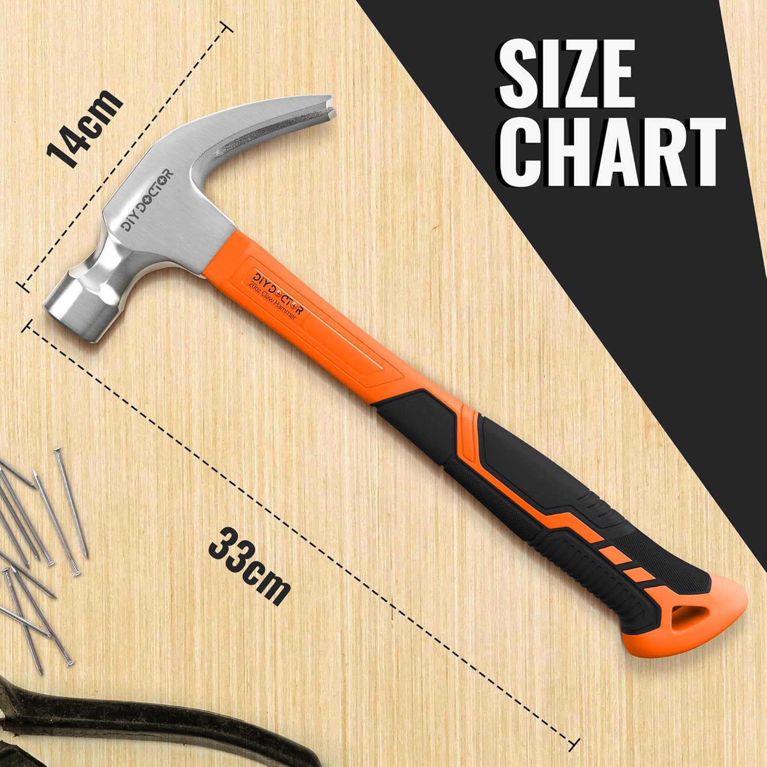 DIY Doctor 20oz Heavy Duty Claw Hammer with Fibreglass Handle