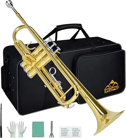 EASTROCK Bb Trumpet Standard Gold Brass Instrument with Case