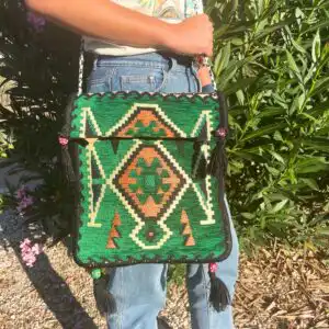 Emerald Green Kilim Messenger Festival Bag | www.artisangoods.co.uk 1