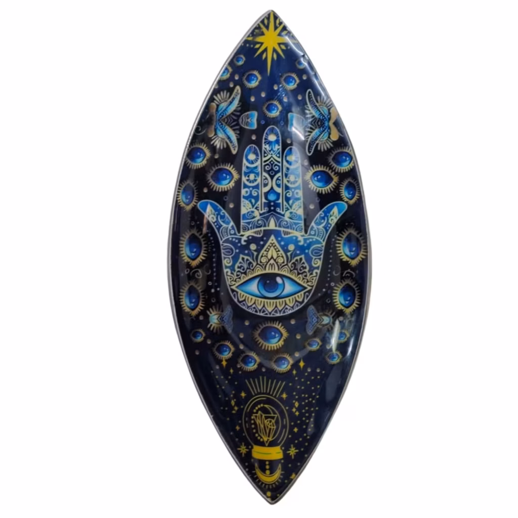 Enamel Incense Bowl – Aluminum – Blue Hamsa | www.artisangoods.co.uk