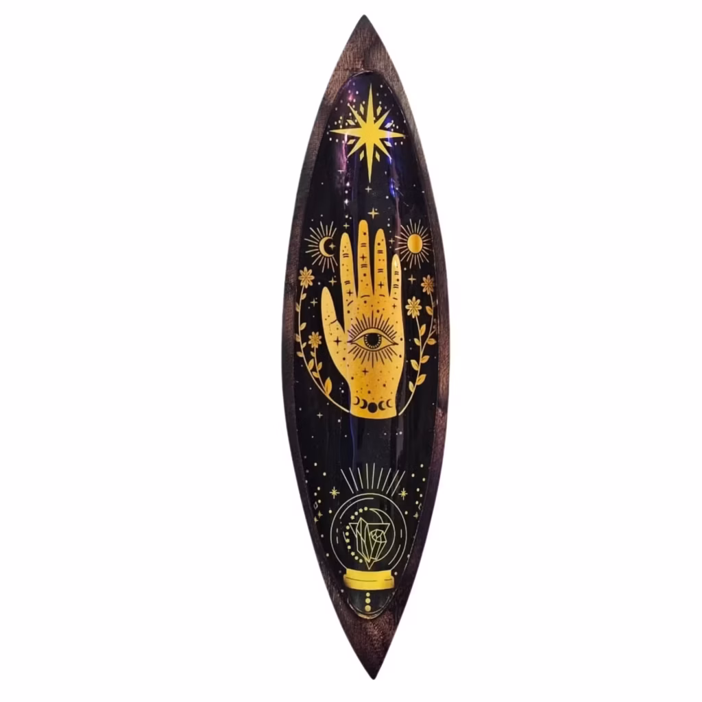 Enamel Incense Bowl – Mango Wood – Hamsa | www.artisangoods.co.uk