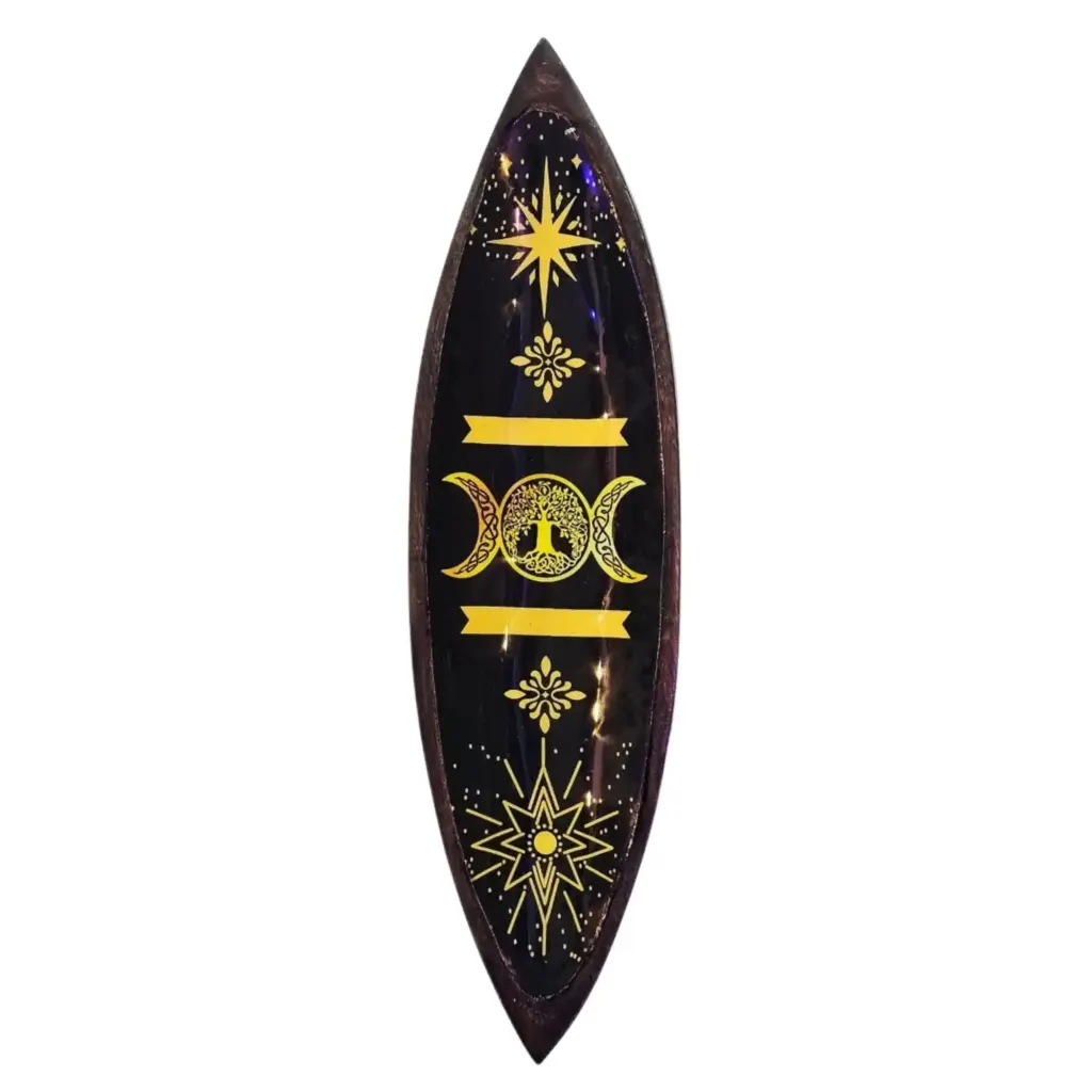 Enamel Incense Bowl – Mango Wood – Triple Moons | www.artisangoods.co.uk