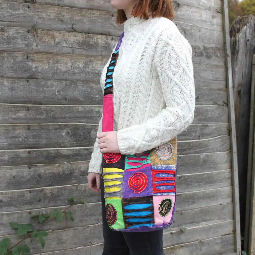 Ethnic Sling Bag – Purple / Spiral | www.artisangoods.co.uk