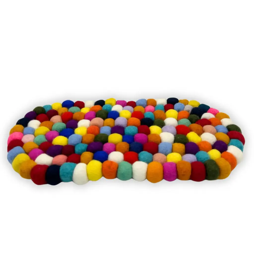 Felt Ball Oval Centre Mat – Multi Colour | www.artisangoods.co.uk 3