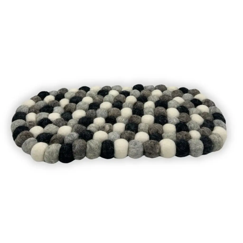Felt Ball Oval Centre Mat – Multi Grey Colour | www.artisangoods.co.uk 2