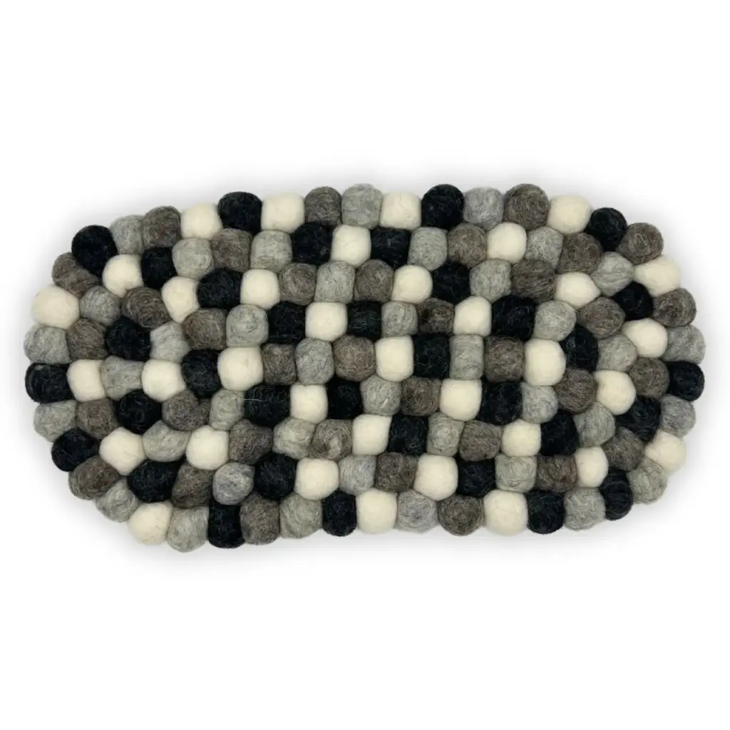 Felt Ball Oval Centre Mat – Multi Grey Colour | www.artisangoods.co.uk