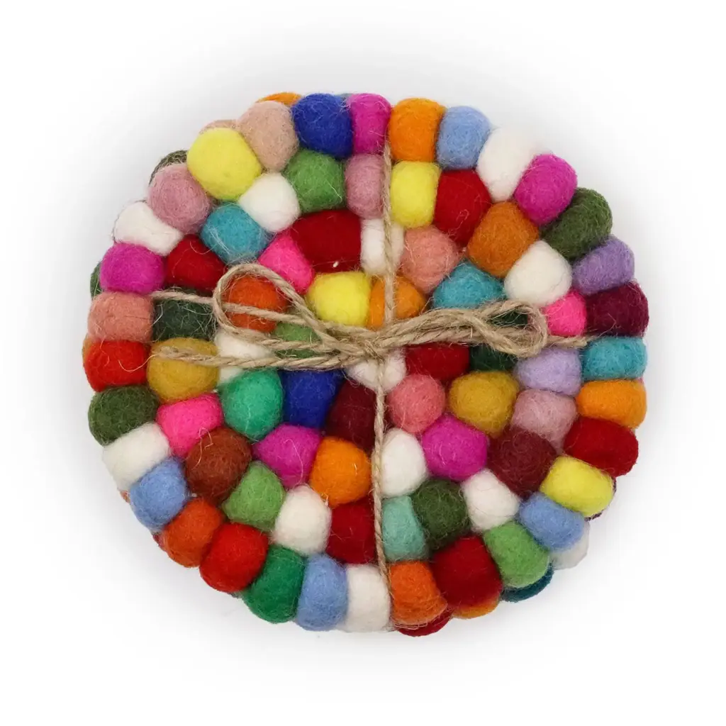 Felt Ball Round Coasters – Multi colour (set of 4) | www.artisangoods.co.uk