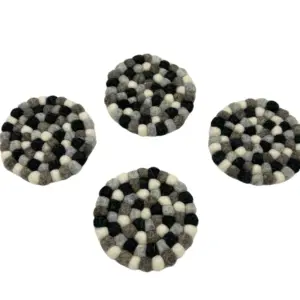 Felt Ball Round Coasters – Multi Grey colour (set of 4) | www.artisangoods.co.uk 2