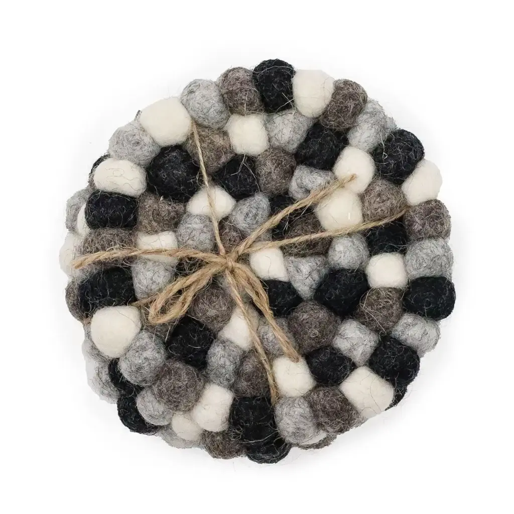 Felt Ball Round Coasters – Multi Grey colour (set of 4) | www.artisangoods.co.uk
