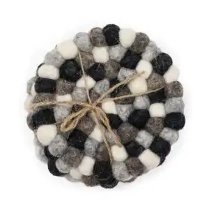 Felt Ball Round Coasters – Multi Grey colour (set of 4) | www.artisangoods.co.uk 1