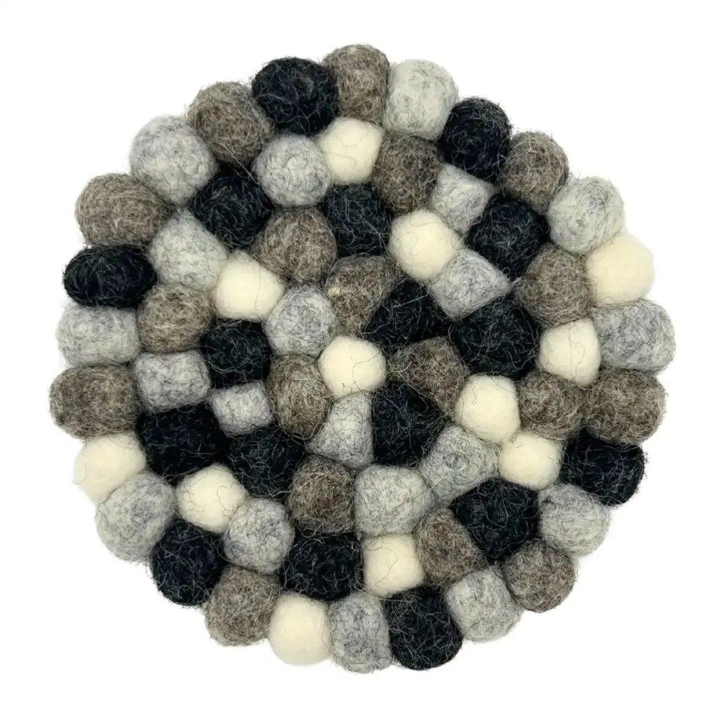 Felt Ball Round Coasters – Multi Grey colour (set of 4) | www.artisangoods.co.uk 3