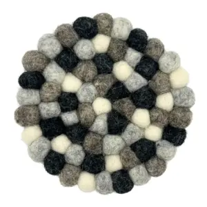 Felt Ball Round Coasters – Multi Grey colour (set of 4) | www.artisangoods.co.uk 3