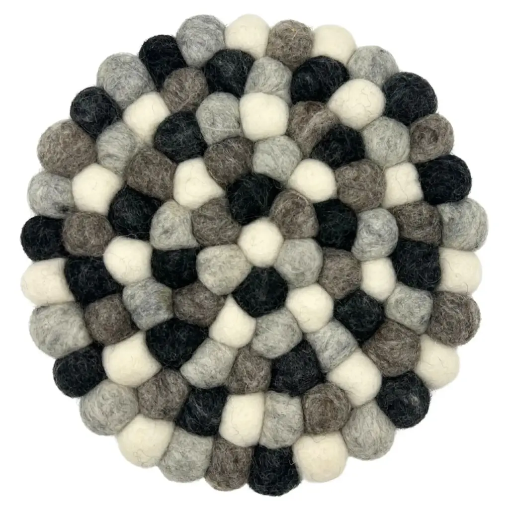 Felt Ball Round Placemat- Multi  Grey Colour | www.artisangoods.co.uk