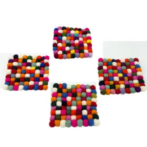 Felt Ball Square Coasters – Multi Grey colour (set of 4) | www.artisangoods.co.uk 2
