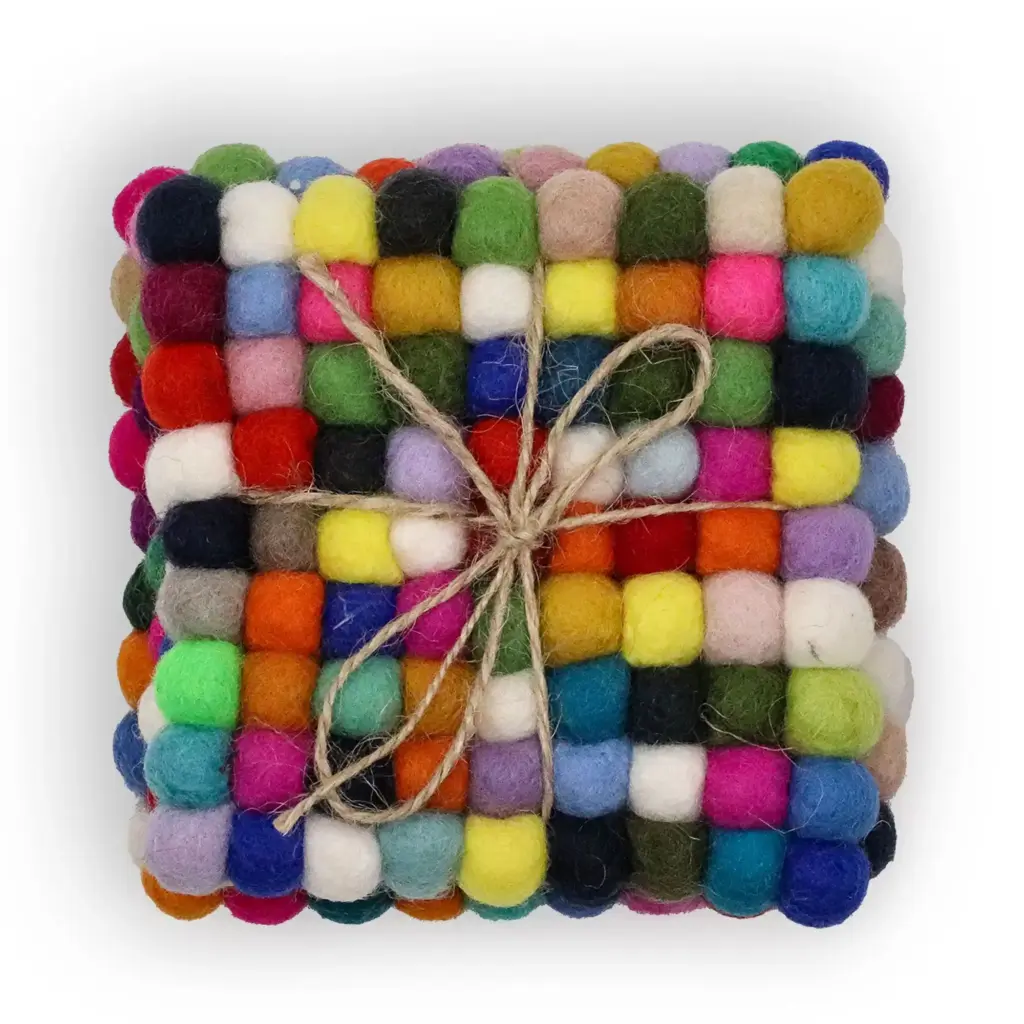 Felt Ball Square Coasters – Multi Grey colour (set of 4) | www.artisangoods.co.uk