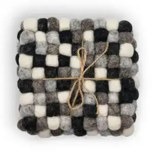 Felt Ball Square Coasters – Multi Grey colour (set of 4) | www.artisangoods.co.uk 1