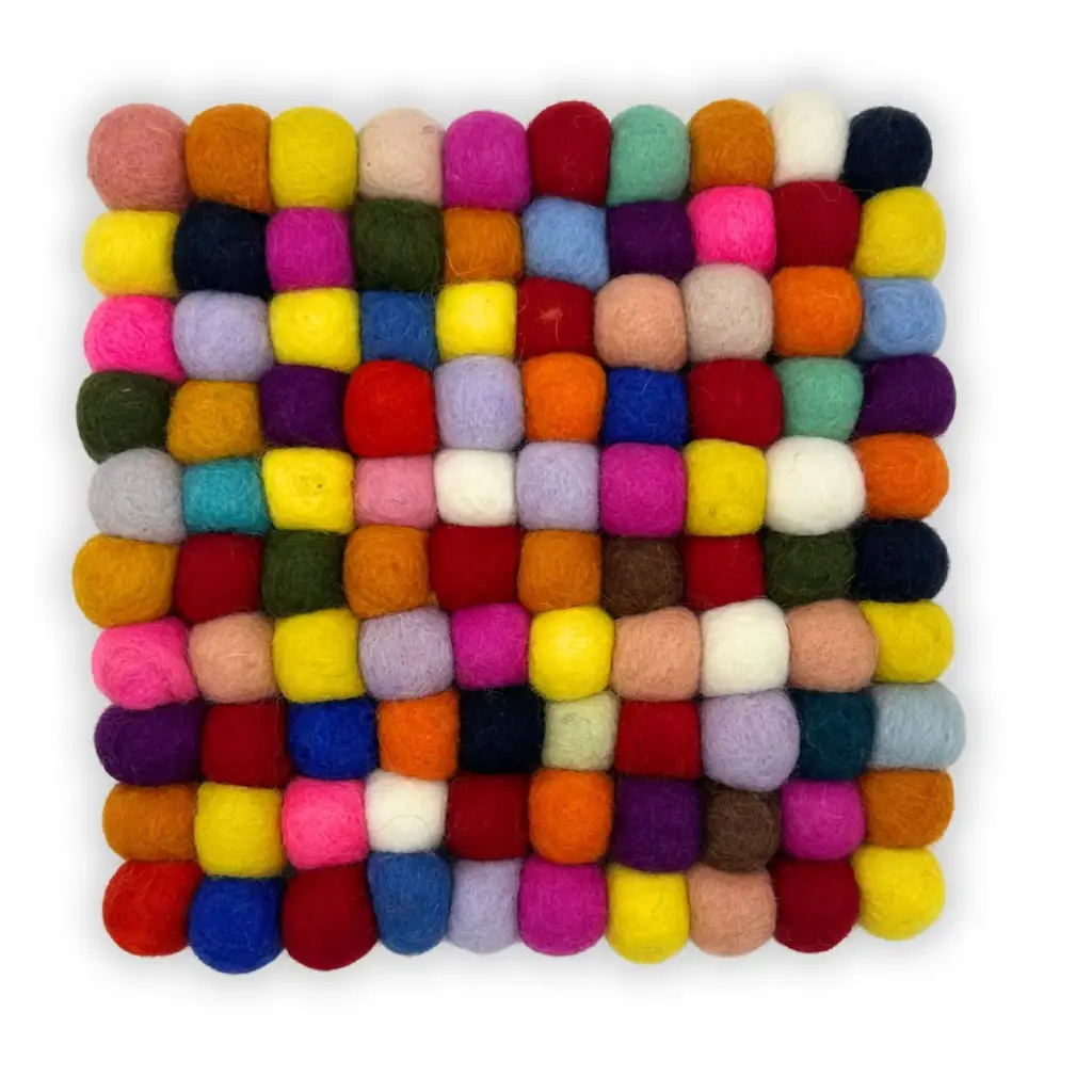 Felt Ball Square Placemat – Multi Colour | www.artisangoods.co.uk