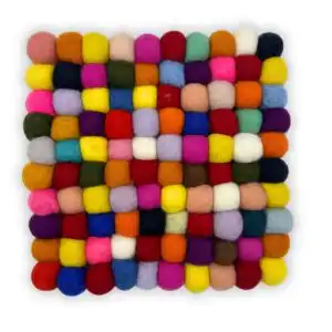 Felt Ball Square Placemat – Multi Colour | www.artisangoods.co.uk 1