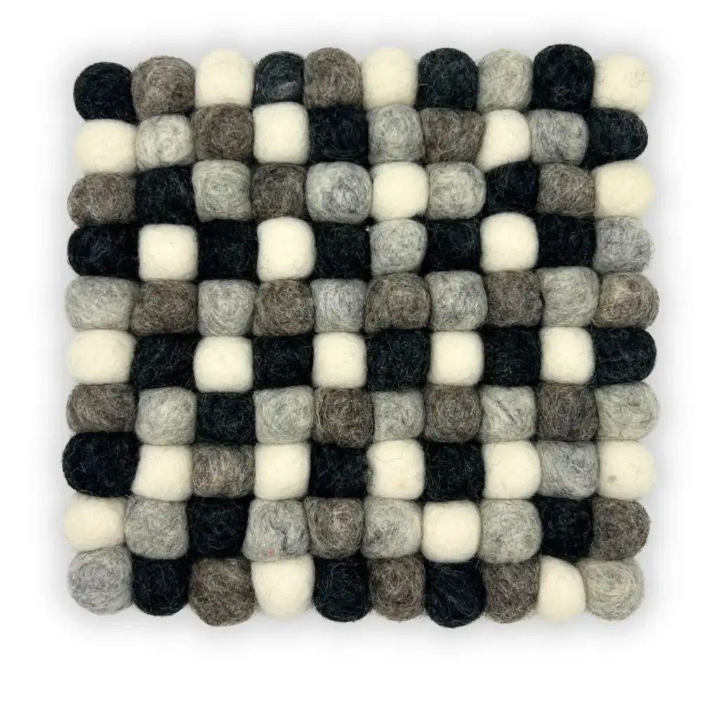 Felt Ball Square Placemat -Multi  Grey Colour | www.artisangoods.co.uk 2