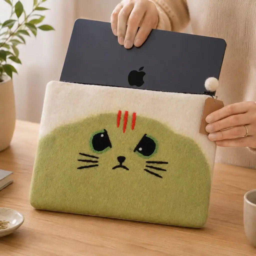 Felt Laptop Pouch (up to 14") - Grumpy Cat