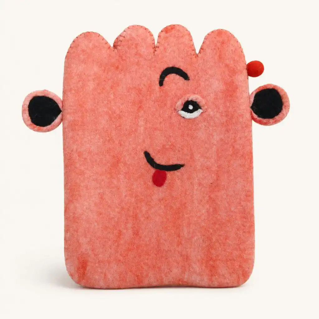 Felt Laptop Pouch (up to 14") - Pink Cute Face