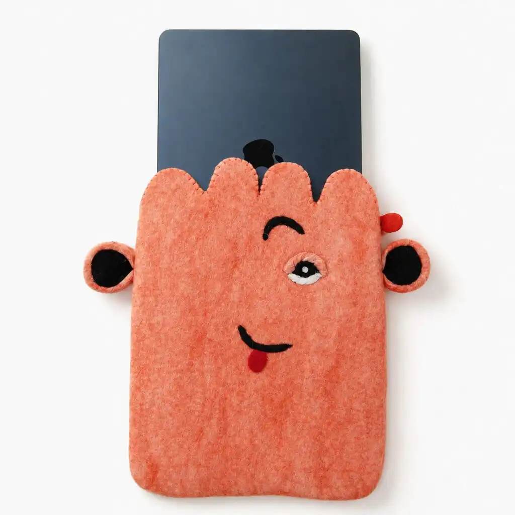Felt Laptop Pouch (up to 14") - Pink Cute Face