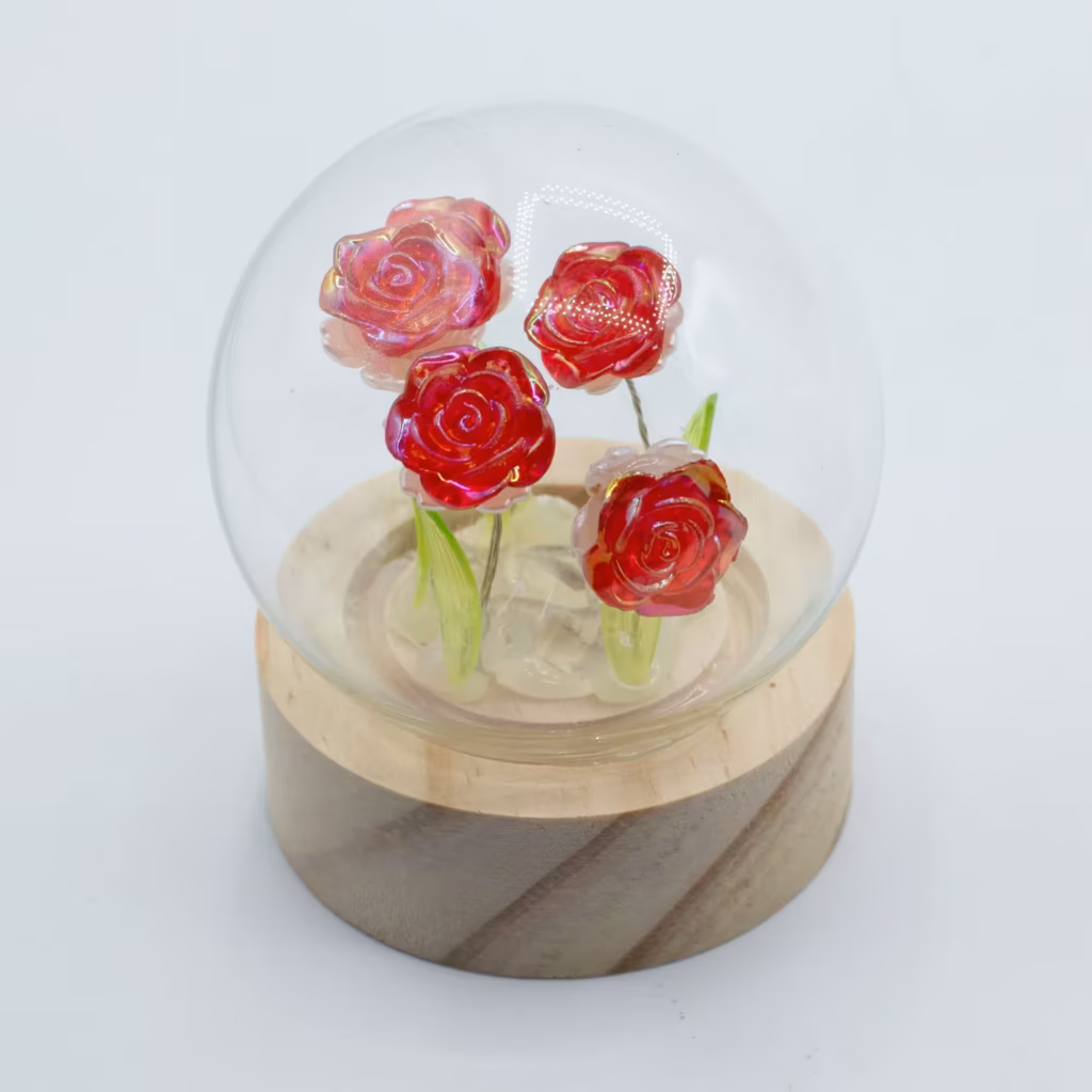 Floral Glow Garden Dome – 5 Red Roses – LED Battery | www.artisangoods.co.uk