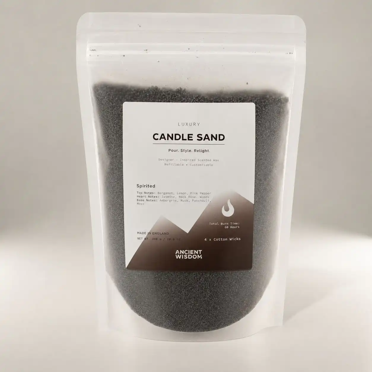 Fragranced Candle Sand - Black - Spirited - 300g