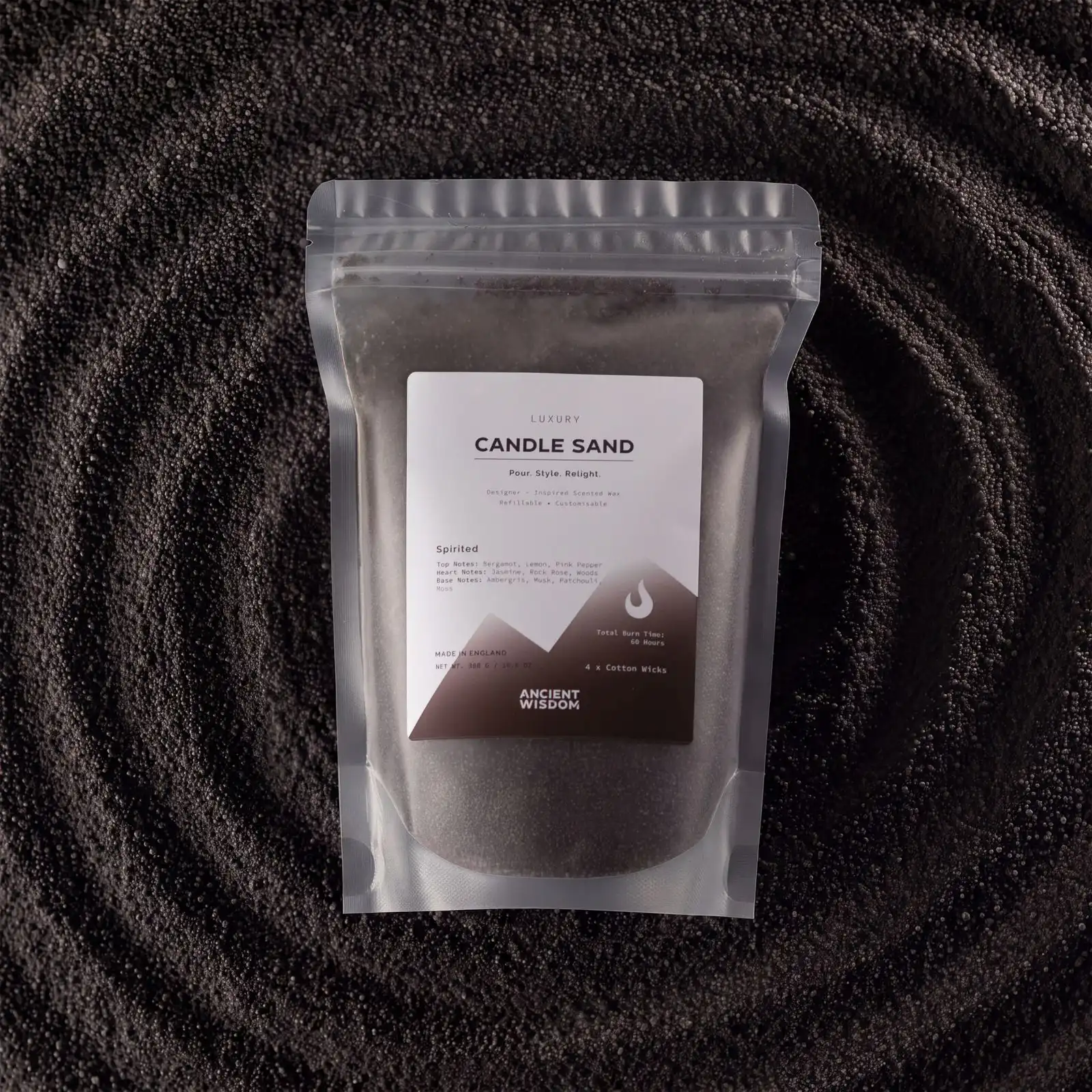 Fragranced Candle Sand - Black - Spirited - 300g