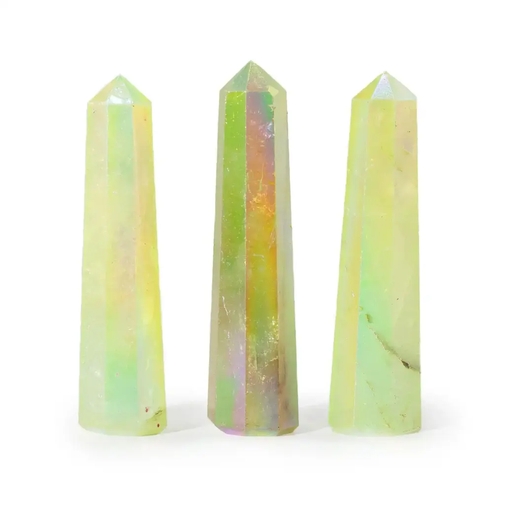 Gemstone Obelisk Point approx 9cm – Aurura Crystal Quartz – Pale Green | www.artisangoods.co.uk