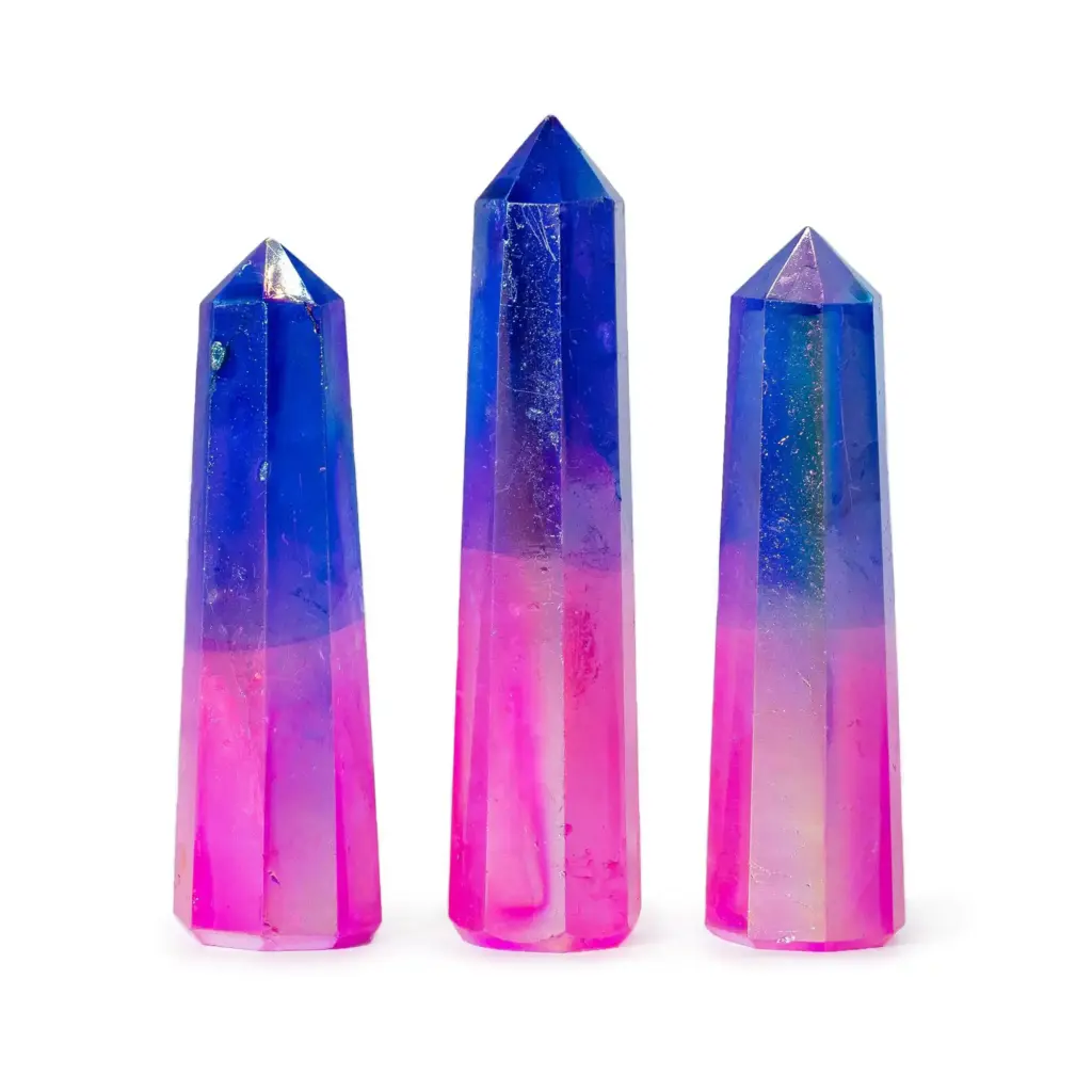 Gemstone Obelisk Point approx 9cm – Aurura Crystal Quartz – Pink & Blue | www.artisangoods.co.uk